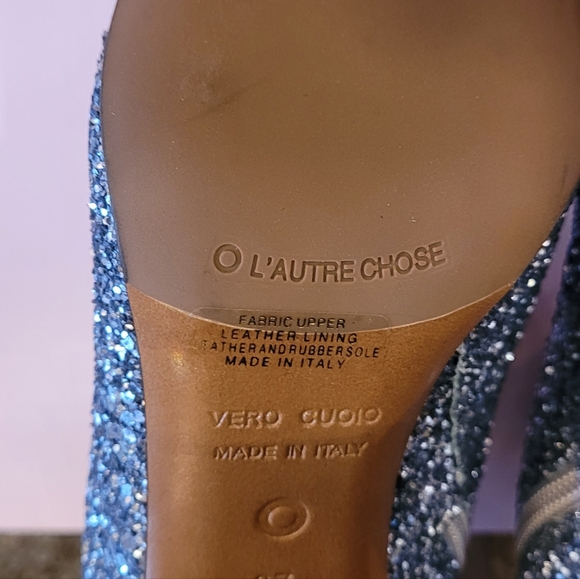 L'Autre Chose Sequin Glitter Ankle Boots, Mirror Chrome Two Toned Stacked  Heels - Picture 16 of 17